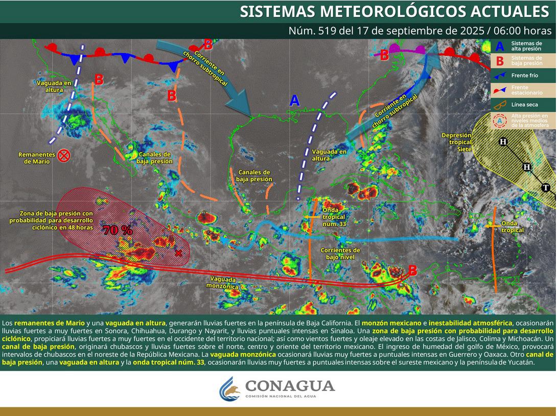 Prevén que hasta el fin de semana se mantengan las precipitaciones Conagua pronostico