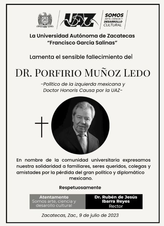 Porfirio Muñoz Ledo condolencia