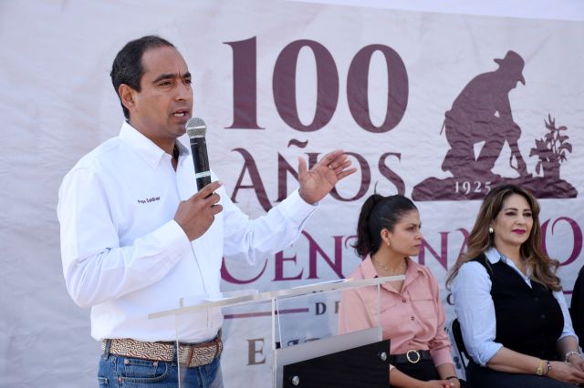El presidente municipal al momento de su mensaje pepe aldivar