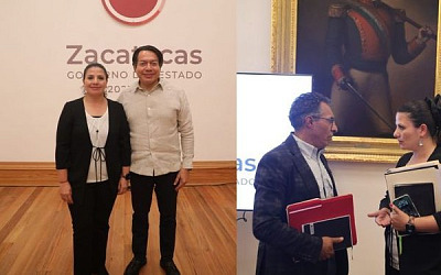 Mario Delgado, secretario de Educación y Gabriela Pinedo